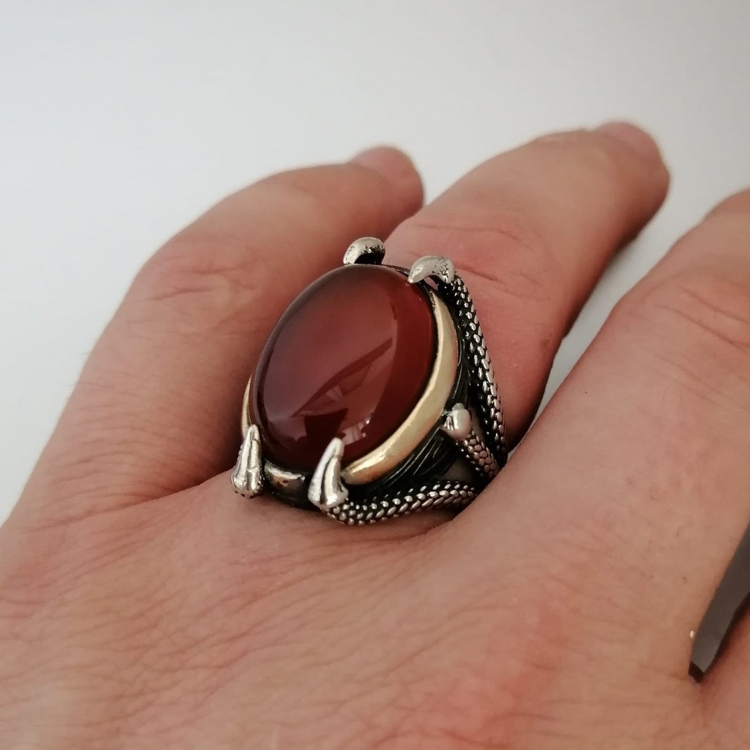 925er Sterlingsilber Herrenring - Handgefertigt Naturbernstein Stein Spirituelle