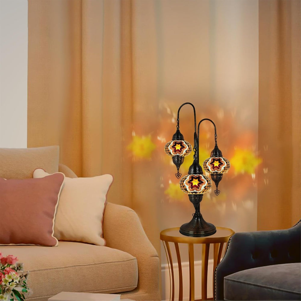Türkische Mosaik Tischlampe 3 Kugeln | Marokkanische Vintage Lampe Deko