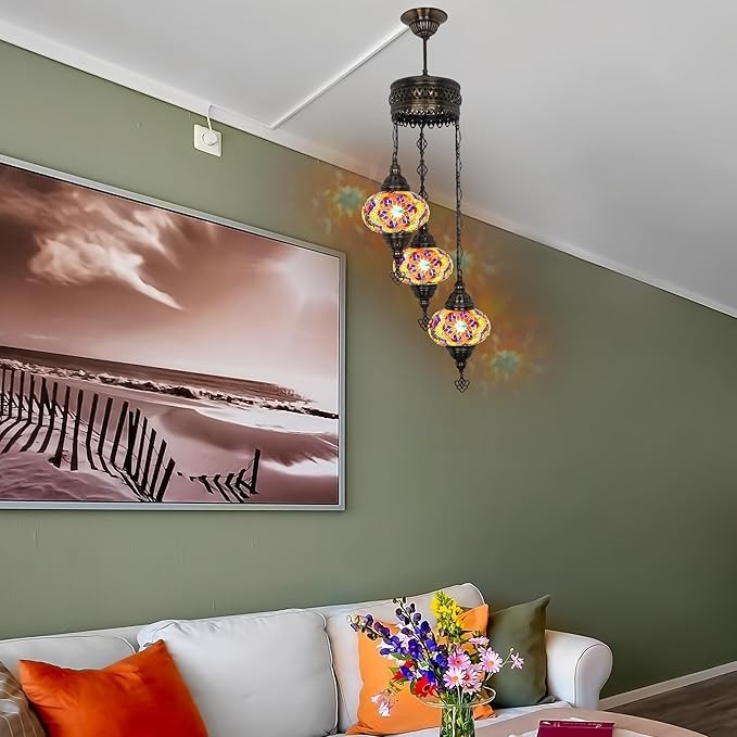 Boho 3-Kugel Mosaik Hängelampe Türkisch Marokkanisch Stil Licht