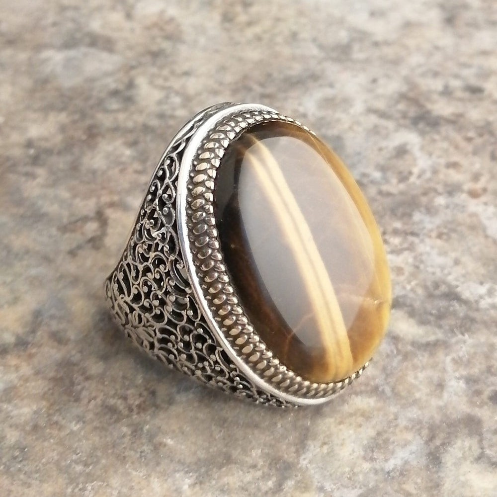 925er Silber mit Tigerauge-Stein handgefertigte Ringe für Frauen und Männer