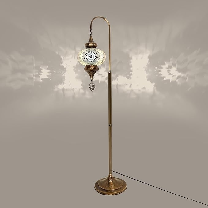 Türkische Mosaik Stehlampe | Marokkan. Schwanenhalslampe & Buntglas Blickfang