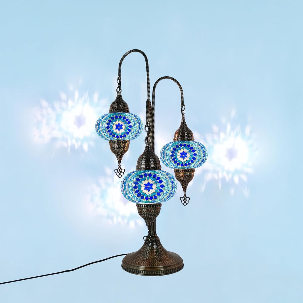 Türkische Mosaik Tischlampe 3 Kugeln | Marokkanische Vintage Lampe Deko