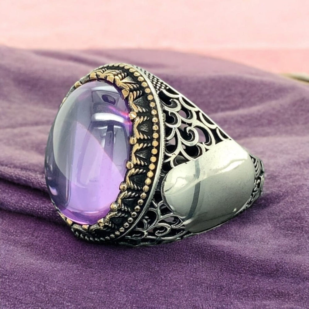925er Silber Amethyststein Herrenring Handgefertigt Damenring