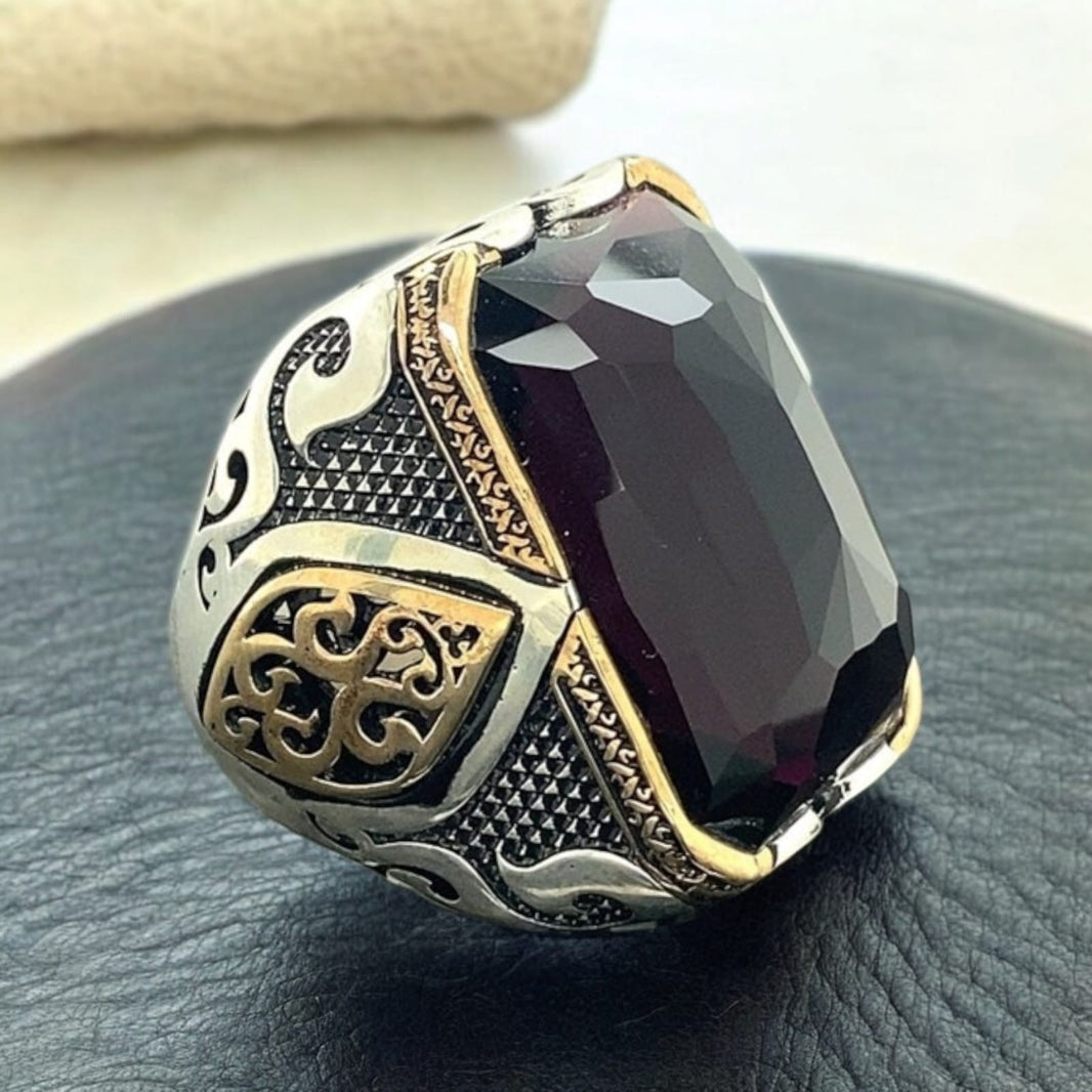 925er Silber Amethyststein Herrenring Handgefertigt Damenring