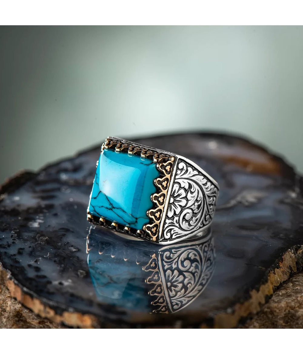 925er Silber Türkisstein Herrenring Handgefertigter natürlicher Damenring