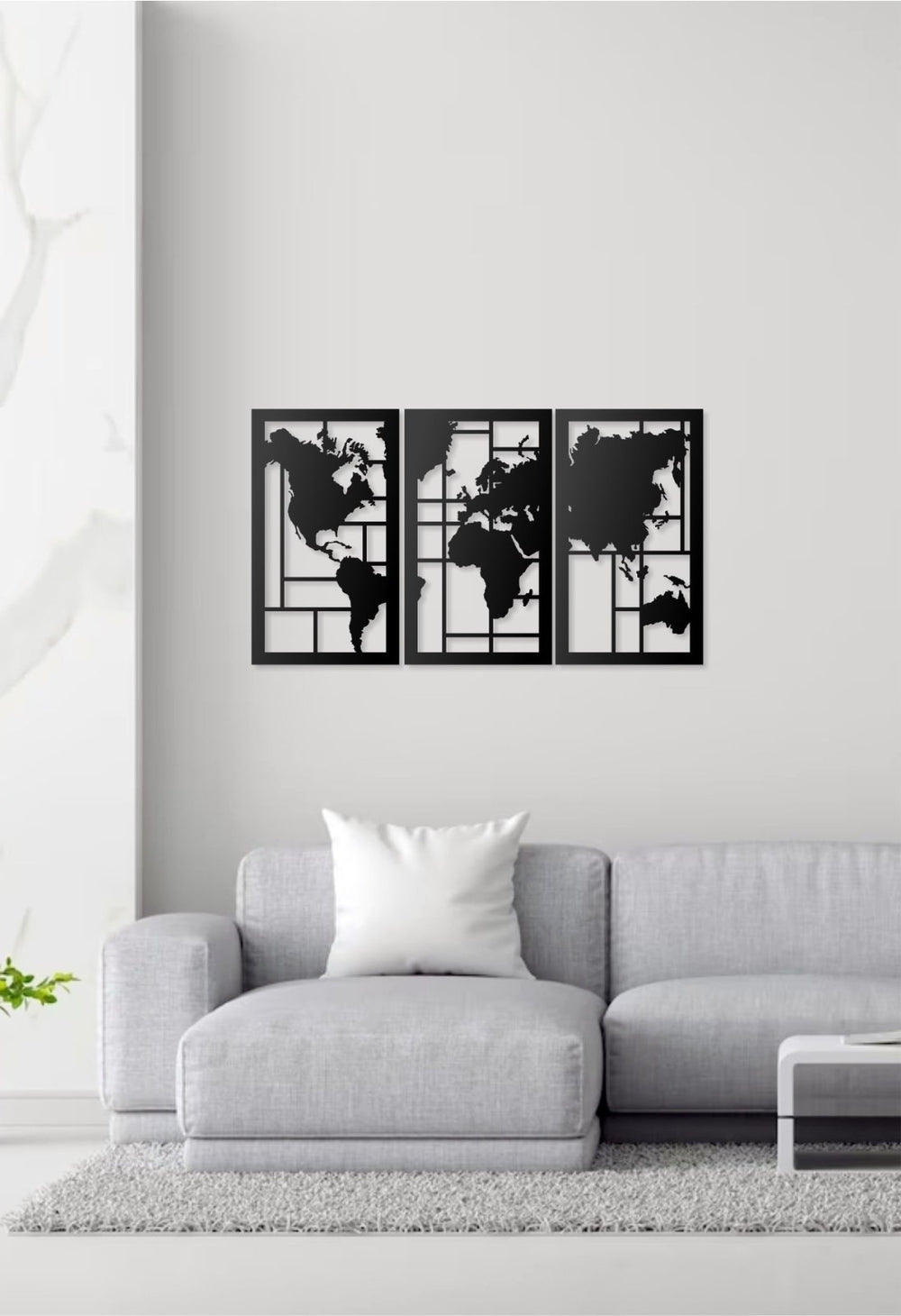 Weltkarte Wandbild Kanvas 3-teilig 50x85 & 70x120 cm – Modernes Wanddekor