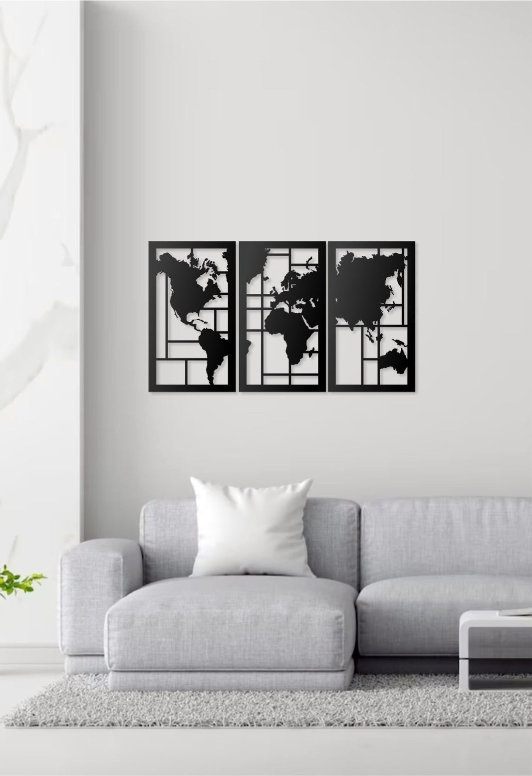 Weltkarte Wandbild Kanvas 3-teilig 50x85 & 70x120 cm – Modernes Wanddekor