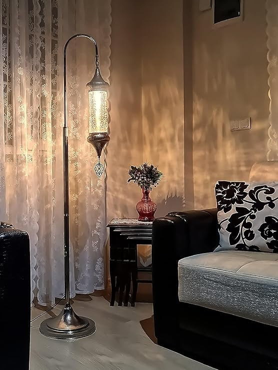 Türkische Mosaik Stehlampe | Elegante Marokkanische Silber Lampe aus Glas