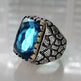 925er Silber  Aquablauer Stein Herrenring Handgefertigt Damenring