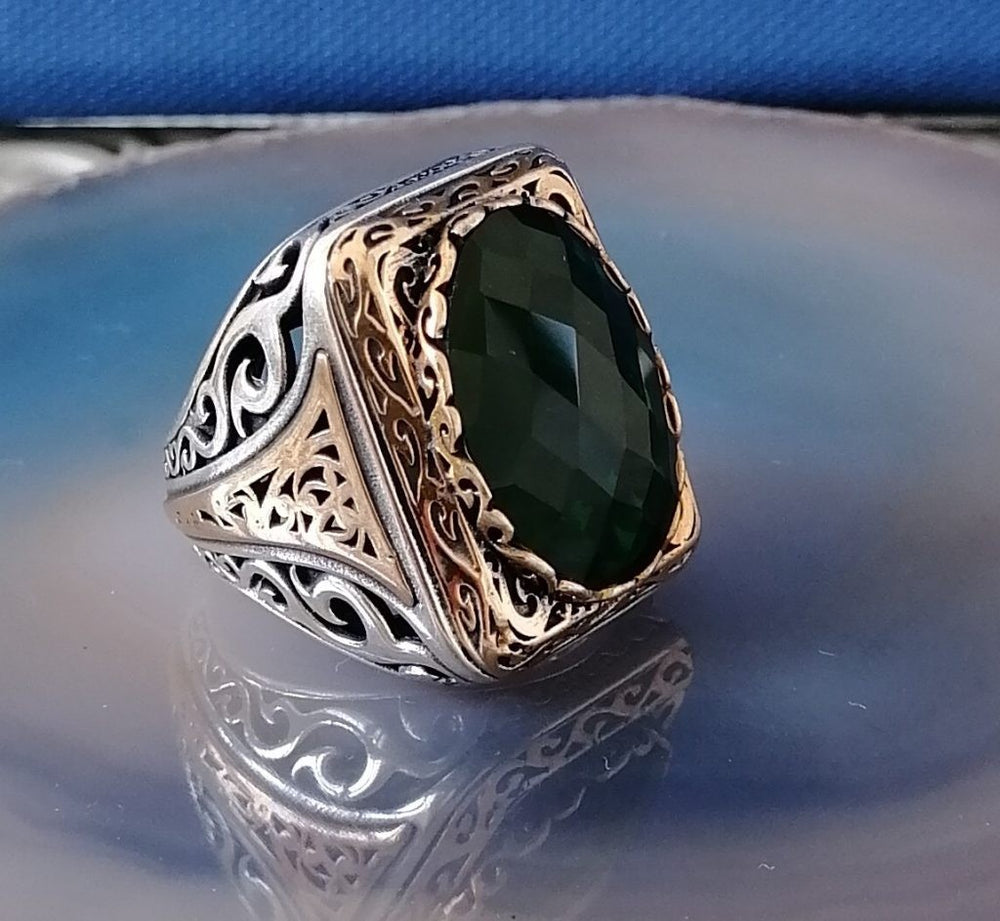 925er Silber mit  grüner Zirkonstein handgefertigte Ringe für Frauen und Männer