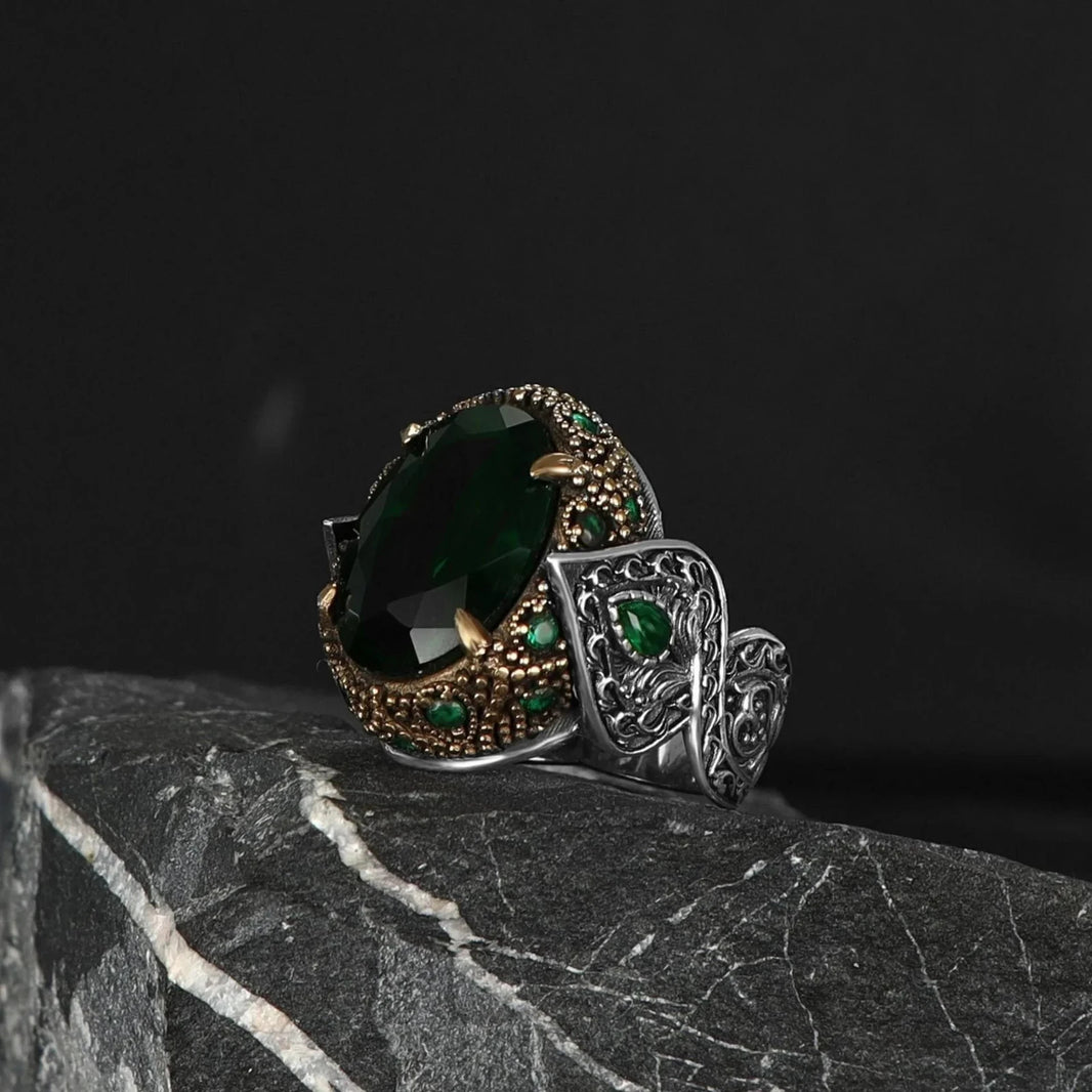 925er Sterlingsilber Zirkon Herrenring Handgefertigt Naturbernstein Damenring