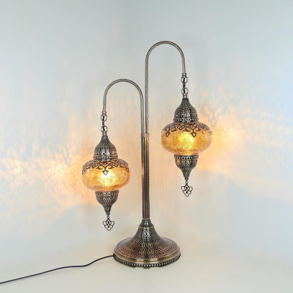 Türkische 2-Kugel Rissglaslampe | Marokkanisch Mosaik Tiffany Stil Lampe