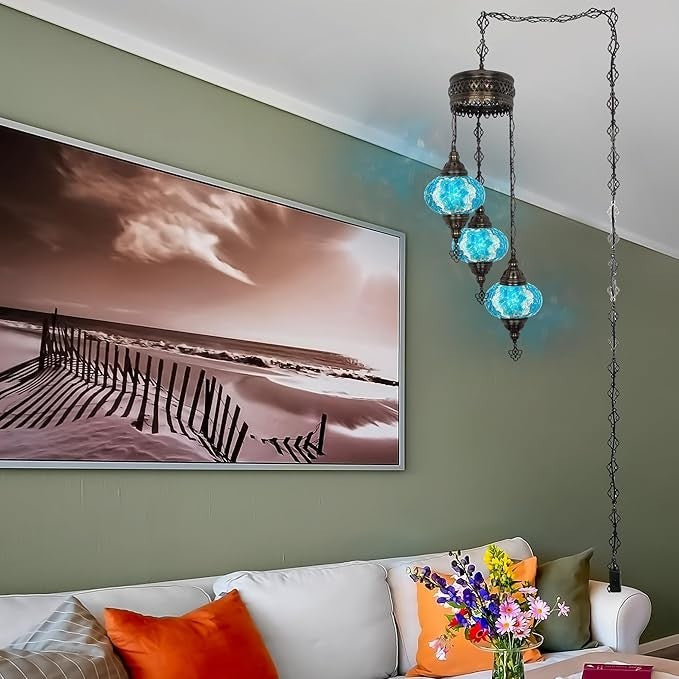 Boho 3-Kugel Mosaik Hängelampe Türkisch Marokkanisch Stil Licht