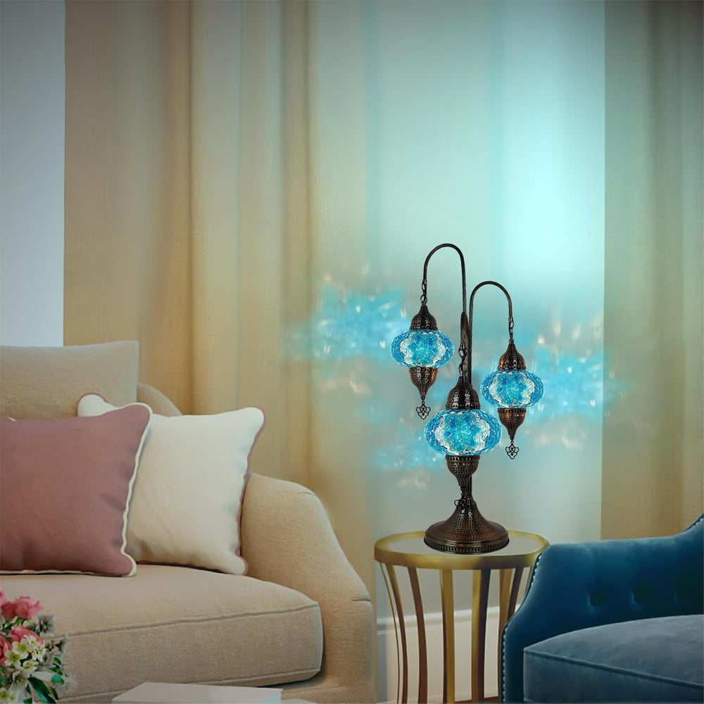 Türkische Mosaik Tischlampe 3 Kugeln | Marokkanische Vintage Lampe Deko