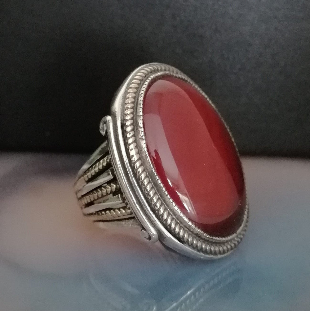 925er Sterlingsilber Achatstei Herrenring Handgefertigt Naturbernstein Damenring