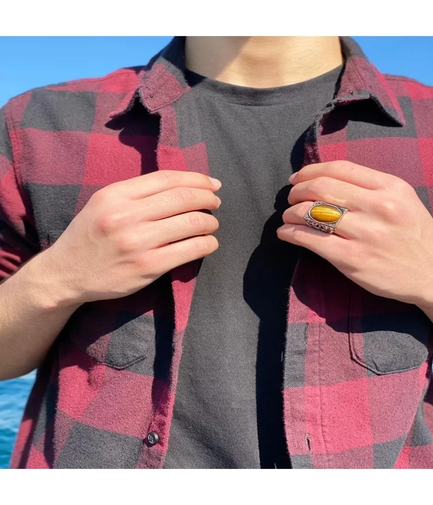 925er Silber mit brauner Tigerauge-Stein handgefertigte Ringe für Frauen und Män