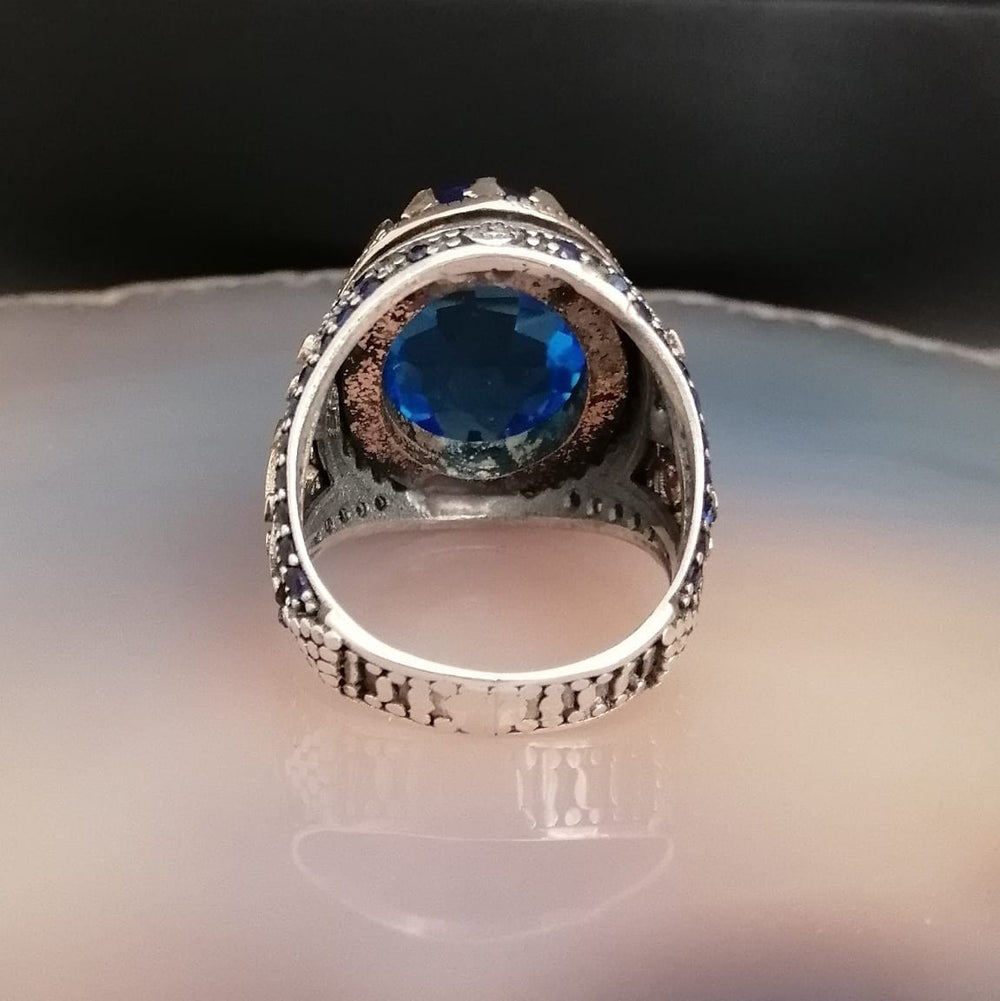 925er Silber  Aquablauer Stein Herrenring Handgefertigt Damenring