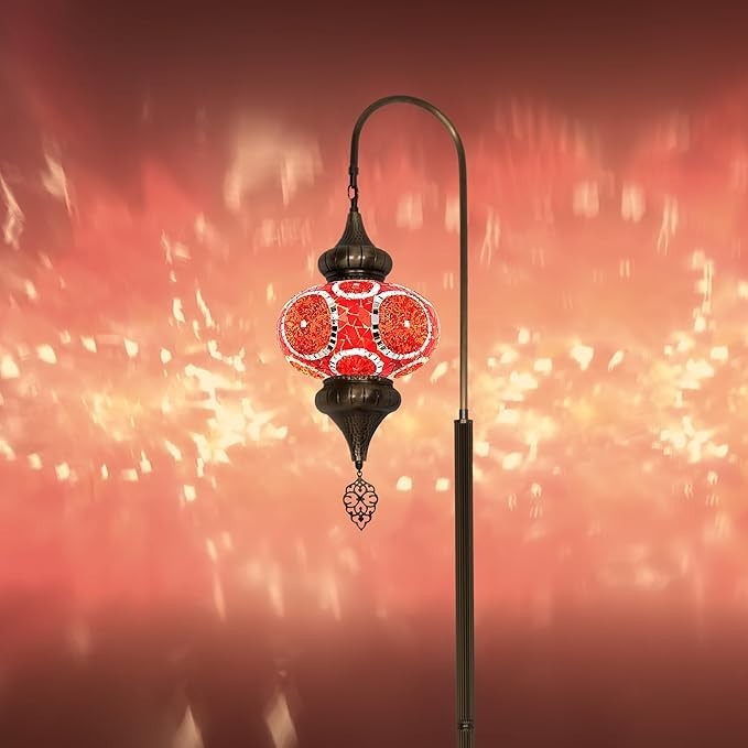 Türkische Mosaik Stehlampe | Marokkan. Schwanenhalslampe & Buntglas Blickfang