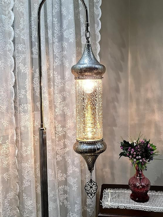 Türkische Mosaik Stehlampe | Elegante Marokkanische Silber Lampe aus Glas