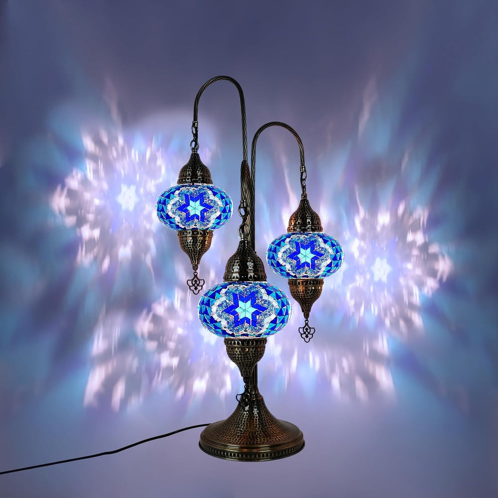 Türkische Mosaik Tischlampe 3 Kugeln | Marokkanische Vintage Lampe Deko