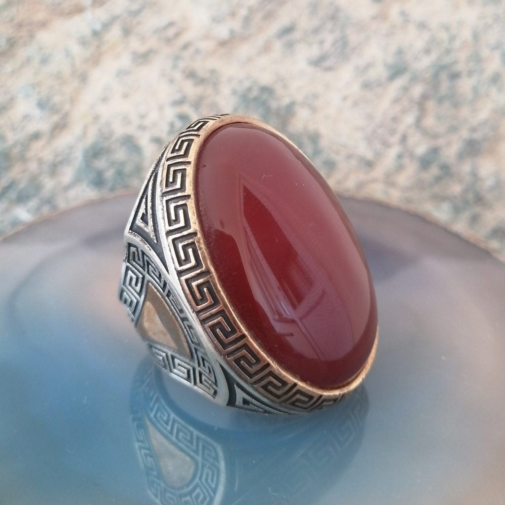 925er Sterlingsilber Achatstei Herrenring Handgefertigt Naturbernstein Damenring