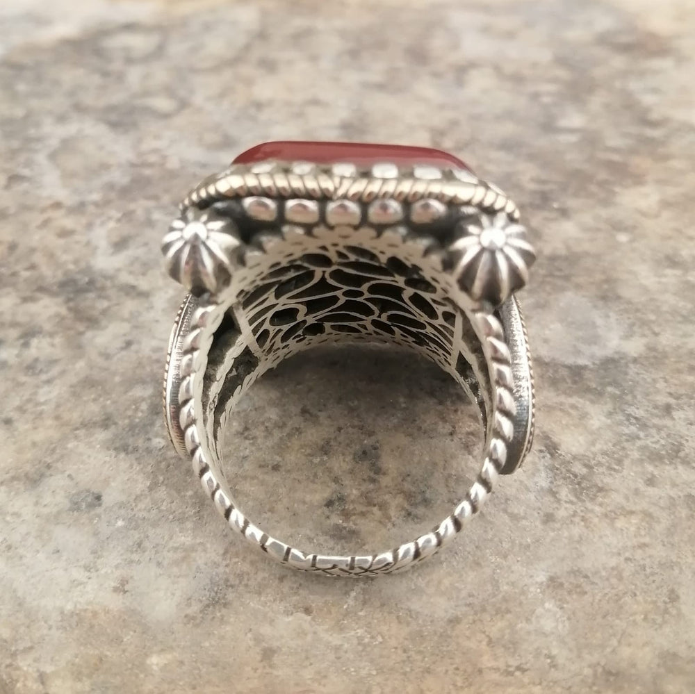 925er Sterlingsilber Achatstei Herrenring Handgefertigt Naturbernstein Damenring