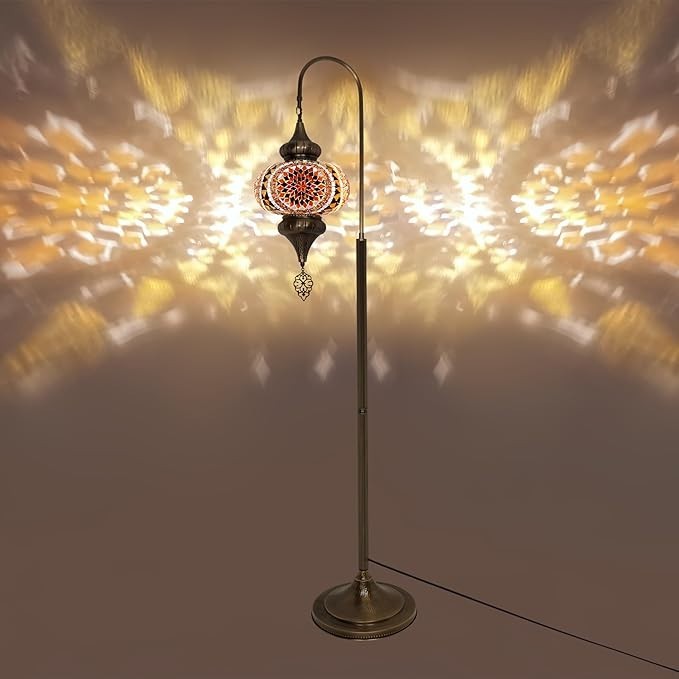 Türkische Mosaik Stehlampe | Marokkan. Schwanenhalslampe & Buntglas Blickfang