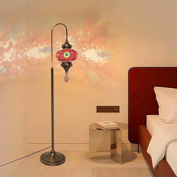 Türkische Mosaik Stehlampe | Marokkan. Schwanenhalslampe & Buntglas Blickfang