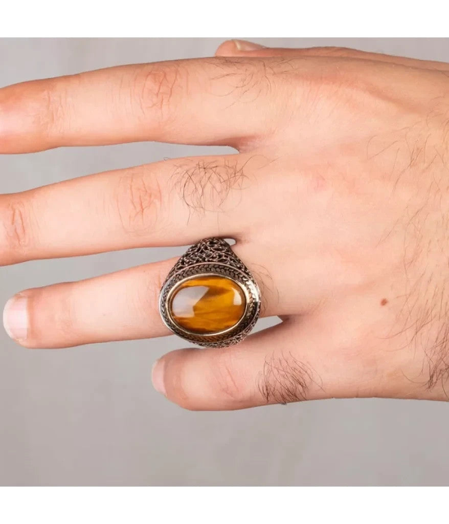 925er Silber mit Tigerauge-Stein handgefertigte Ringe für Frauen und Männer