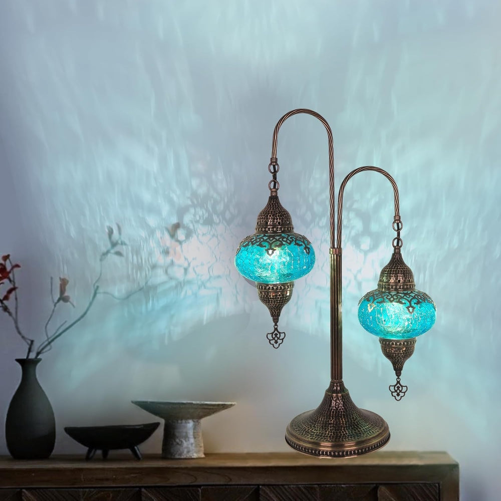 Türkische 2-Kugel Rissglaslampe | Marokkanisch Mosaik Tiffany Stil Lampe