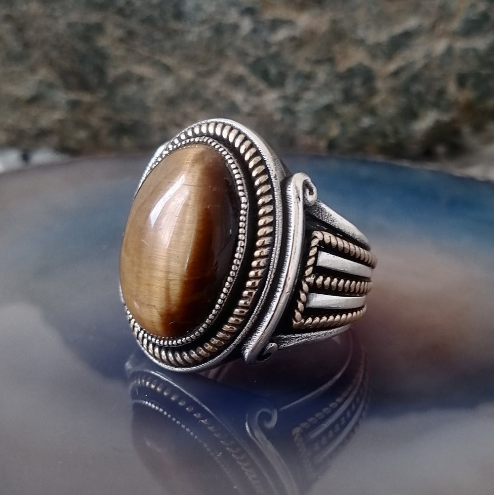 925er Silber Tigerauge Herrenring Handgefertigter natürlicher Damenring