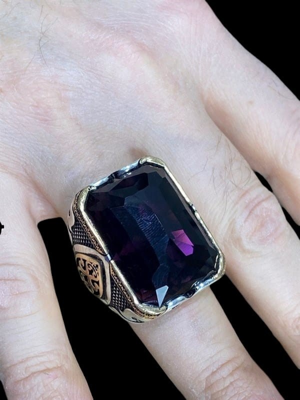 925er Silber Amethyststein Herrenring Handgefertigt Damenring