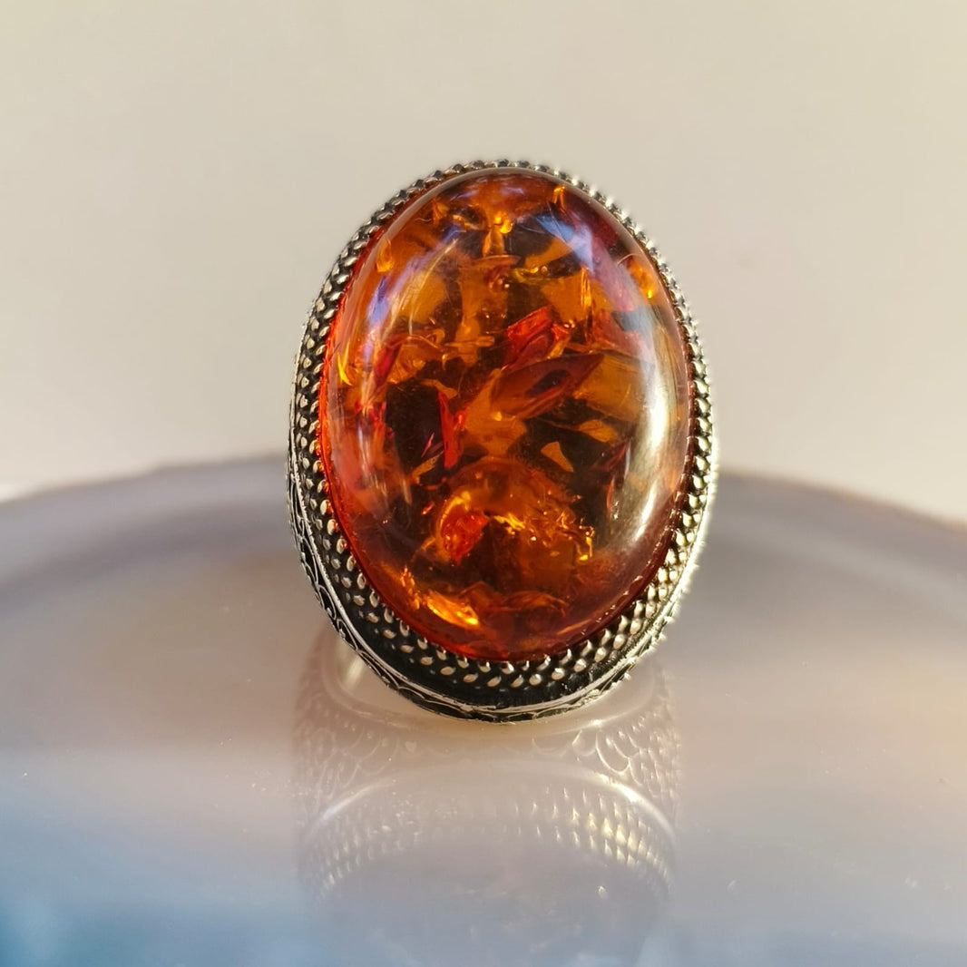 925er Sterlingsilber Bernstein Herrenring Handgefertigt  Damenring