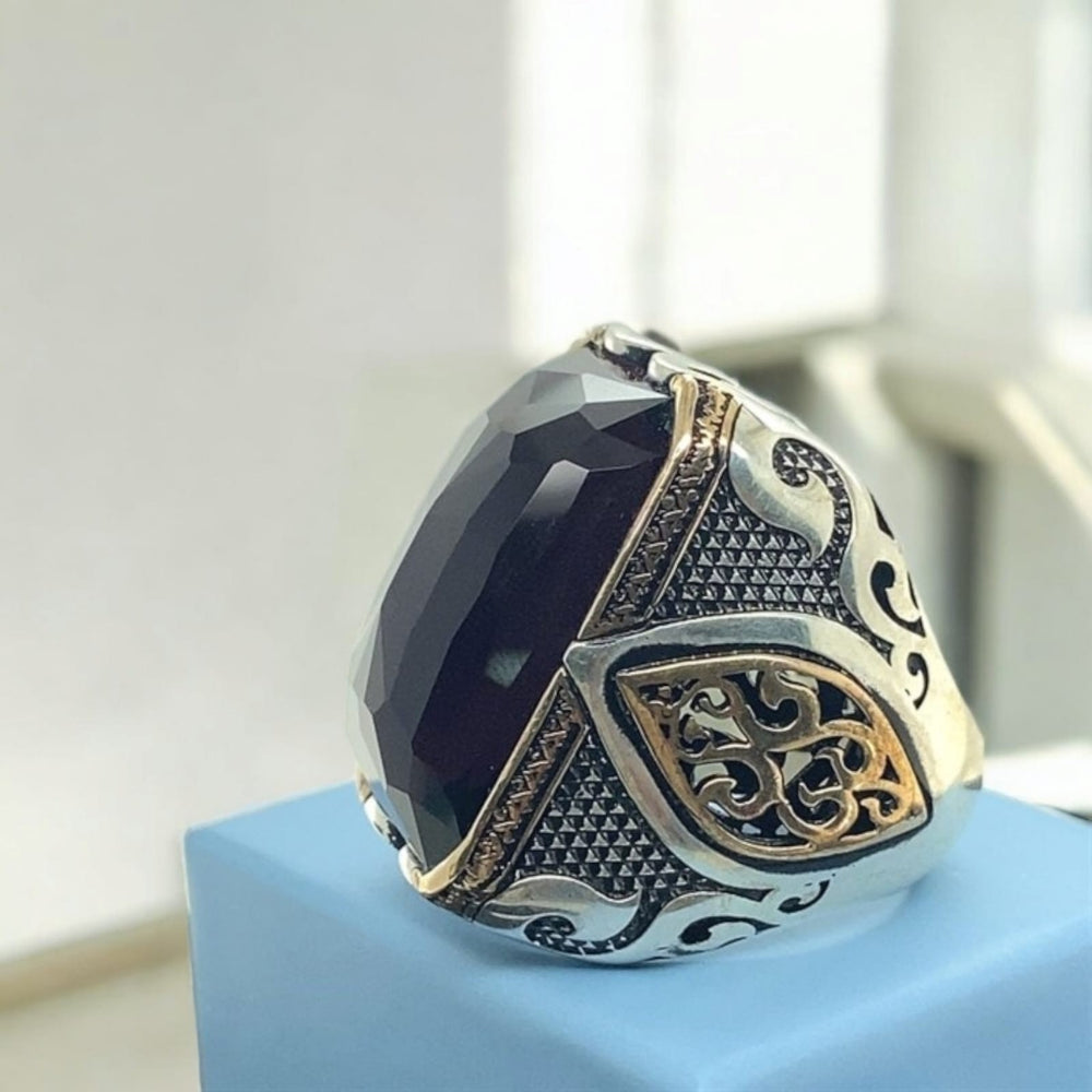 925er Silber Amethyststein Herrenring Handgefertigt Damenring