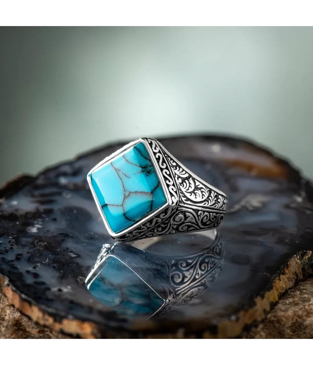 925er Sterlingsilber Firuze Herrenring Handgefertigt Naturbernstein Damenring