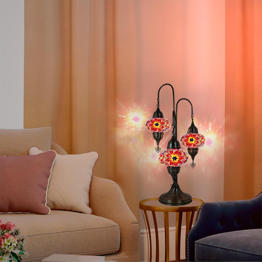 Türkische Mosaik Tischlampe 3 Kugeln | Marokkanische Vintage Lampe Deko