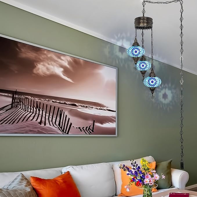 Boho 3-Kugel Mosaik Hängelampe Türkisch Marokkanisch Stil Licht