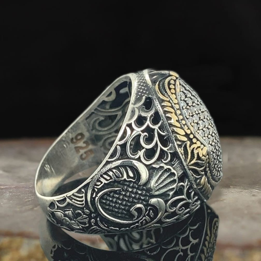 925er Sterlingsilber Zirkon Herrenring Handgefertigt Naturbernstein Damenring