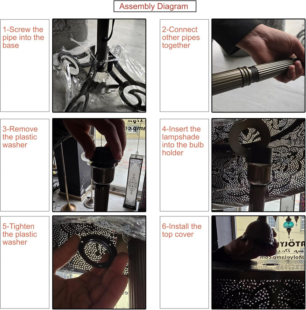 Vintage Türkische Mosaik Stehlampe | Mid-Century Boho Wohnzimmerecke Lampe