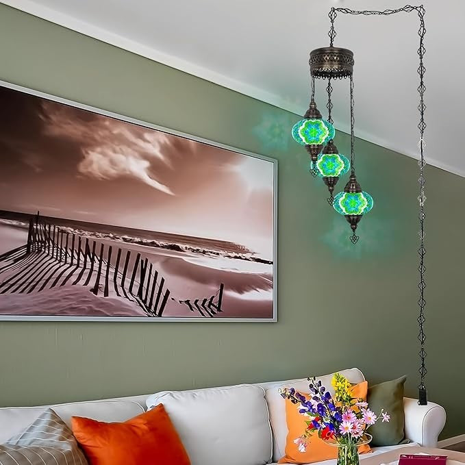 Boho 3-Kugel Mosaik Hängelampe Türkisch Marokkanisch Stil Licht