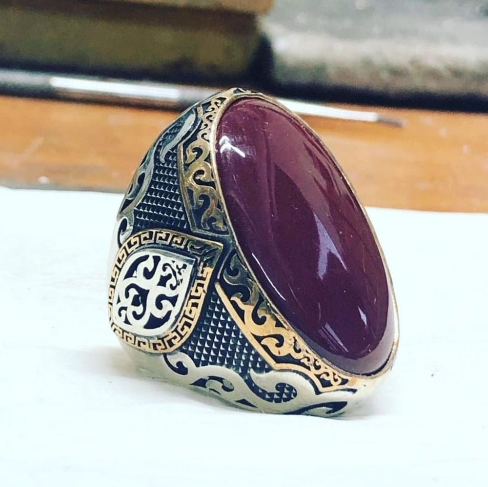 925er Sterlingsilber Achatstei Herrenring Handgefertigt Naturbernstein Damenring