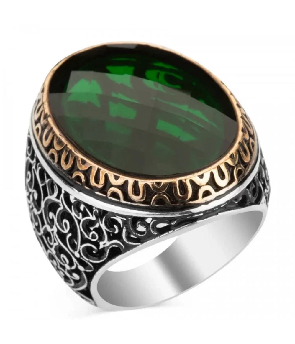 925er Silber mit grünen Zirkoniasteinen handgefertigte Ringe für Frauen und Männ