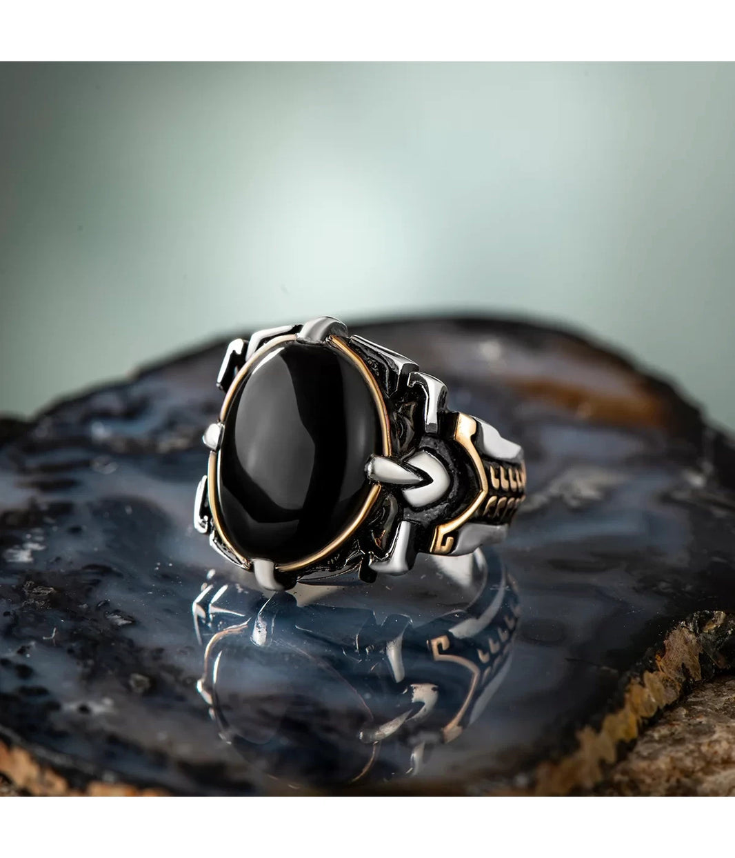 925er Silber, mit Onyx-Stein, handgefertigte Ringe für Frauen und Männer