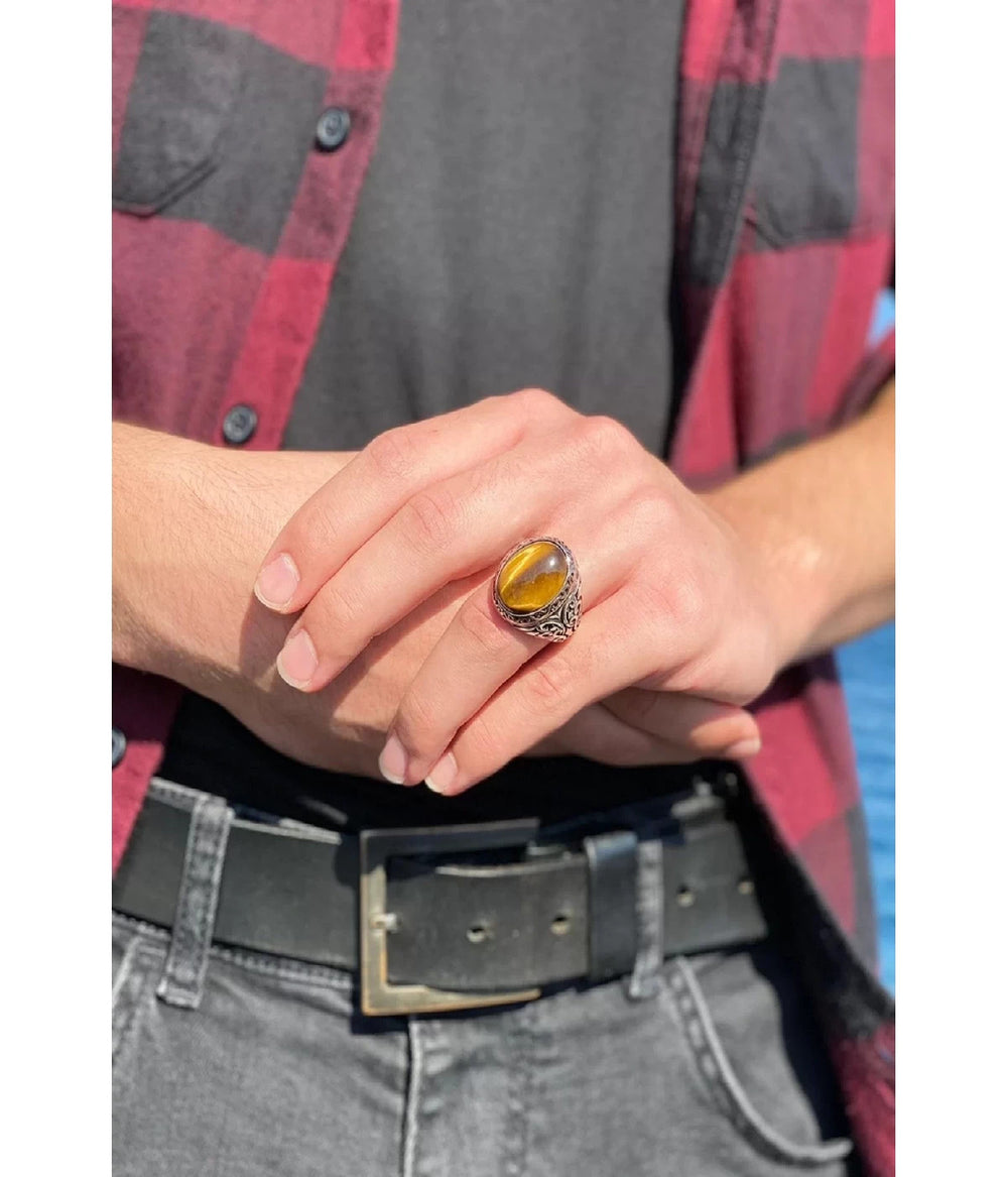 925er Silber mit Tigerauge-Stein handgefertigte Ringe für Frauen und Männer