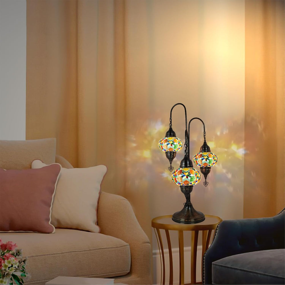 Türkische Mosaik Tischlampe 3 Kugeln | Marokkanische Vintage Lampe Deko