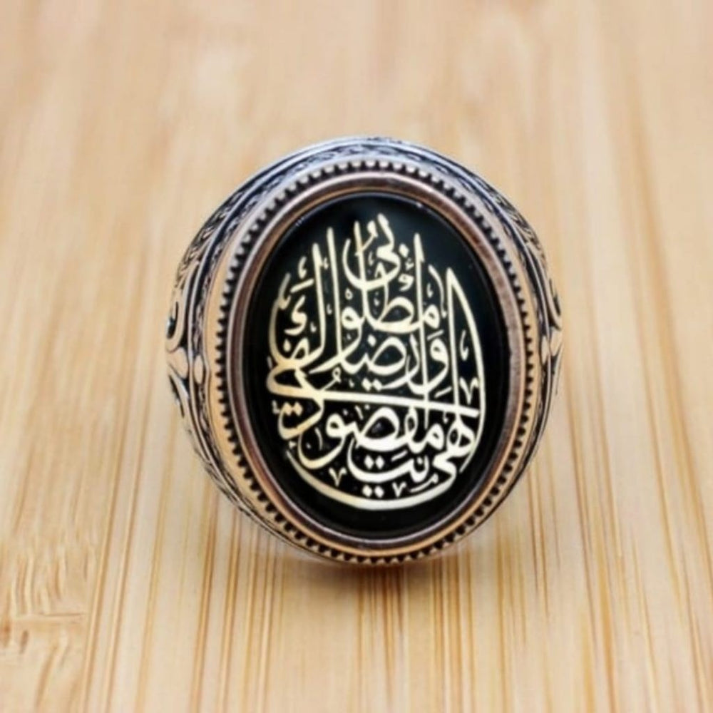 925er Sterlingsilber Herrenring - Handgefertigt Kadı-Modell Naturbernstein Stein