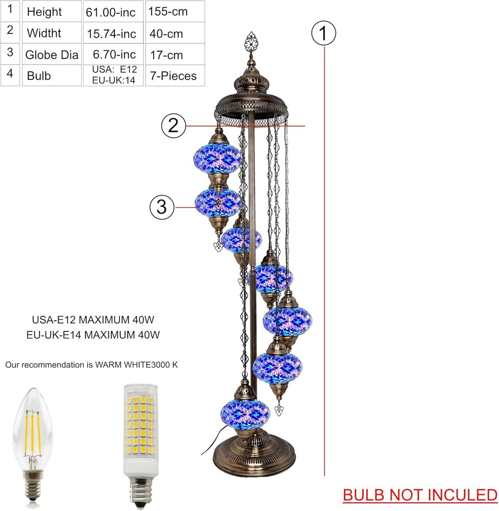 Große 7″ Bunte Türkische Mosaik Stehlampe | Boho Vintage Tiffany Stil Lampe