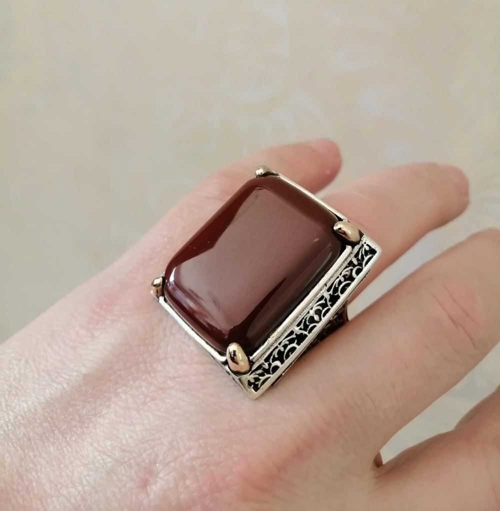 925er Sterlingsilber Achatstei Herrenring Handgefertigt Naturbernstein Damenring