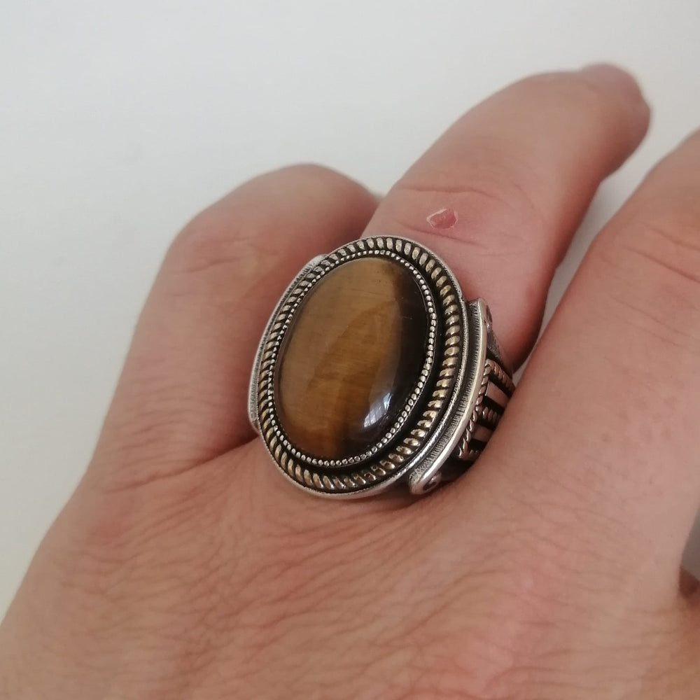 925er Silber Tigerauge Herrenring Handgefertigter natürlicher Damenring
