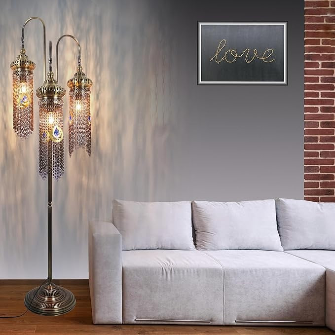 Türkische Boho Mosaik Stehlampe | Marokkanische Vintage Schwanenhals Lampe